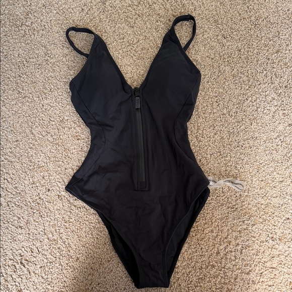 Ta3 Other - Ta3 cheeky plunged with zip Black Women's One Piece Swimsuit